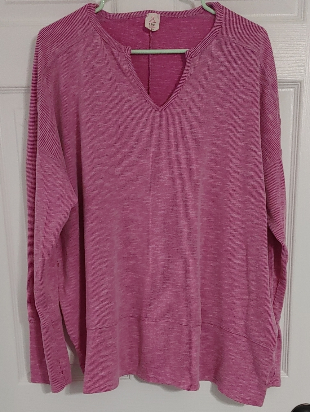 Like Love Heathered Pink Notch-Neck Ribbed Long Sleeve Top Oversized 2X Cozy